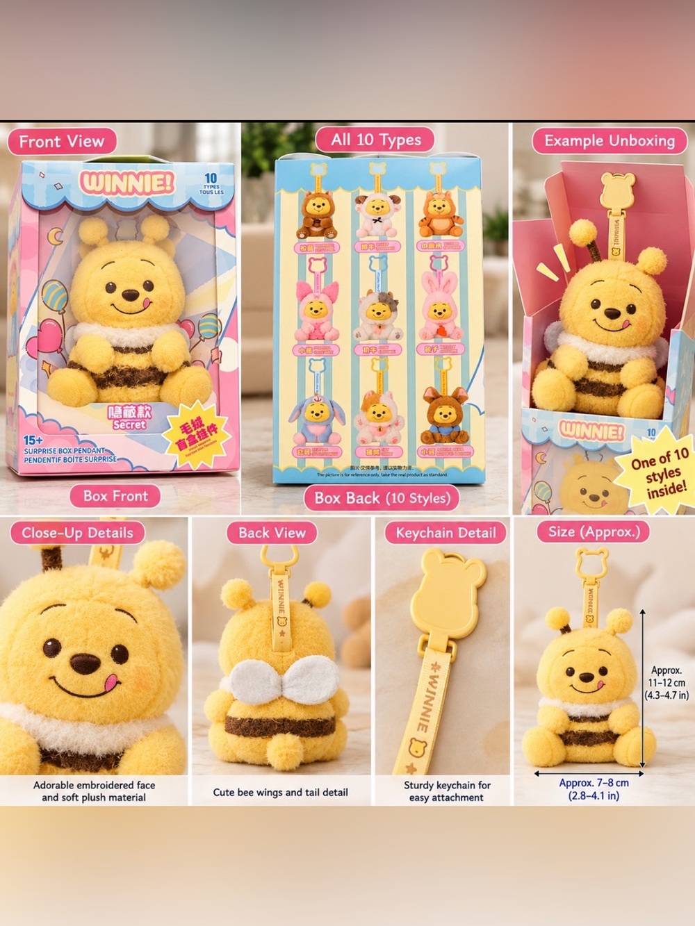Bee Plush Keychain – Yellow Bee Stuffed Toy